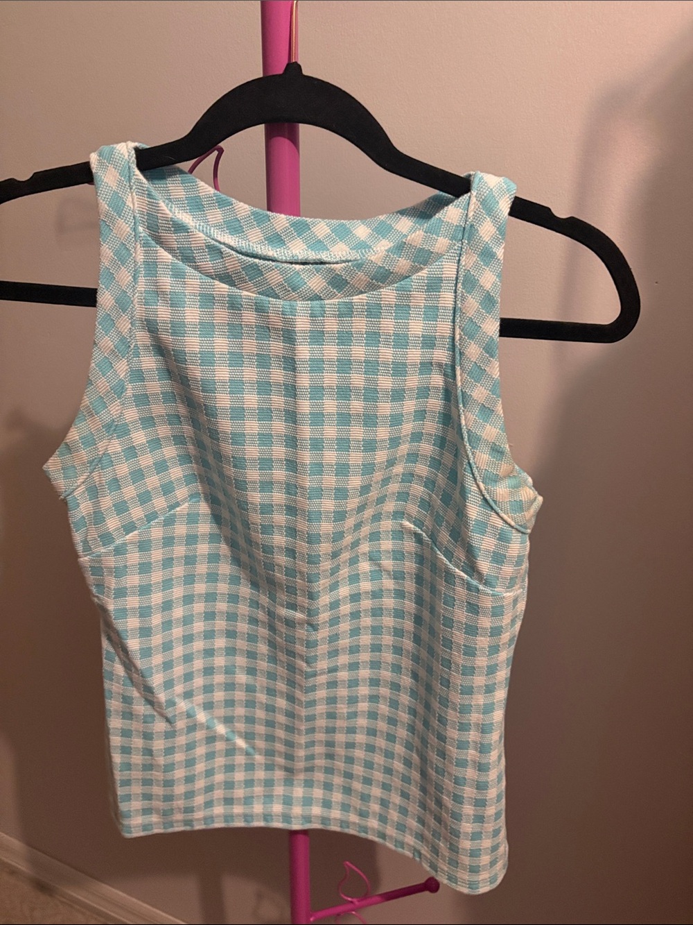 Ann Taylor Gingham XS Sleeveless Top  in Light Blue & White